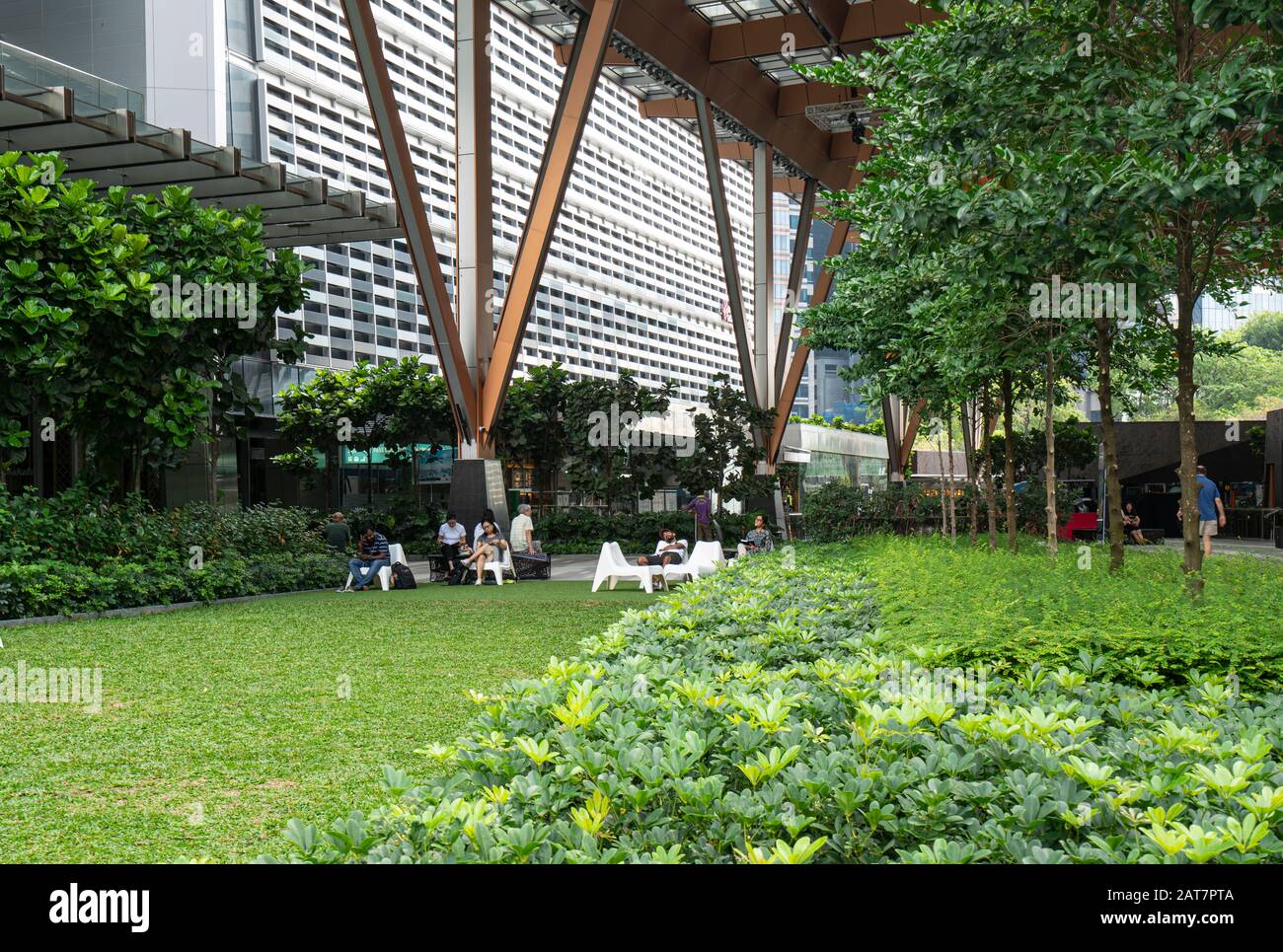 Singapur. Januar 2020. Einige Menschen entspannen sich beim Lesen in einem Stadtpark Stockfoto
