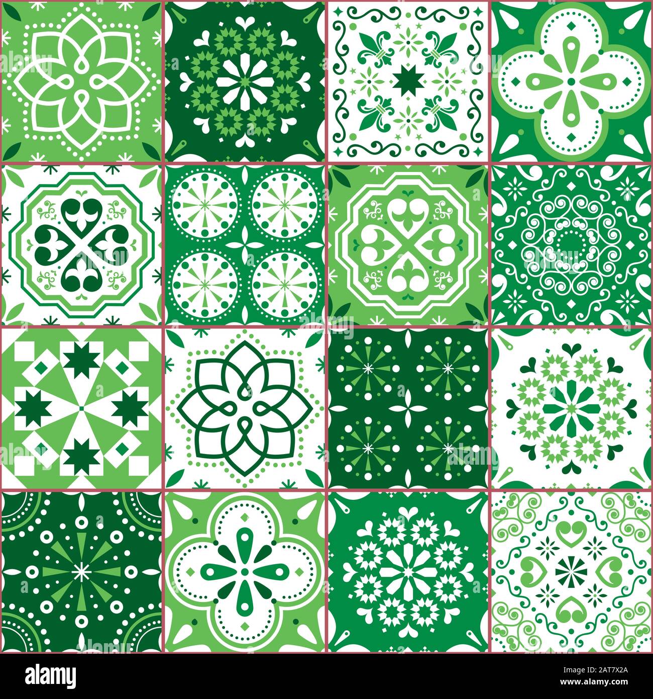 Portugiesisch oder Spanisch Azujelo Vektor nahtlose grüne Kacheln Design - Lissabon Retro-Blau Muster, Kachel große Kollektion Stock Vektor
