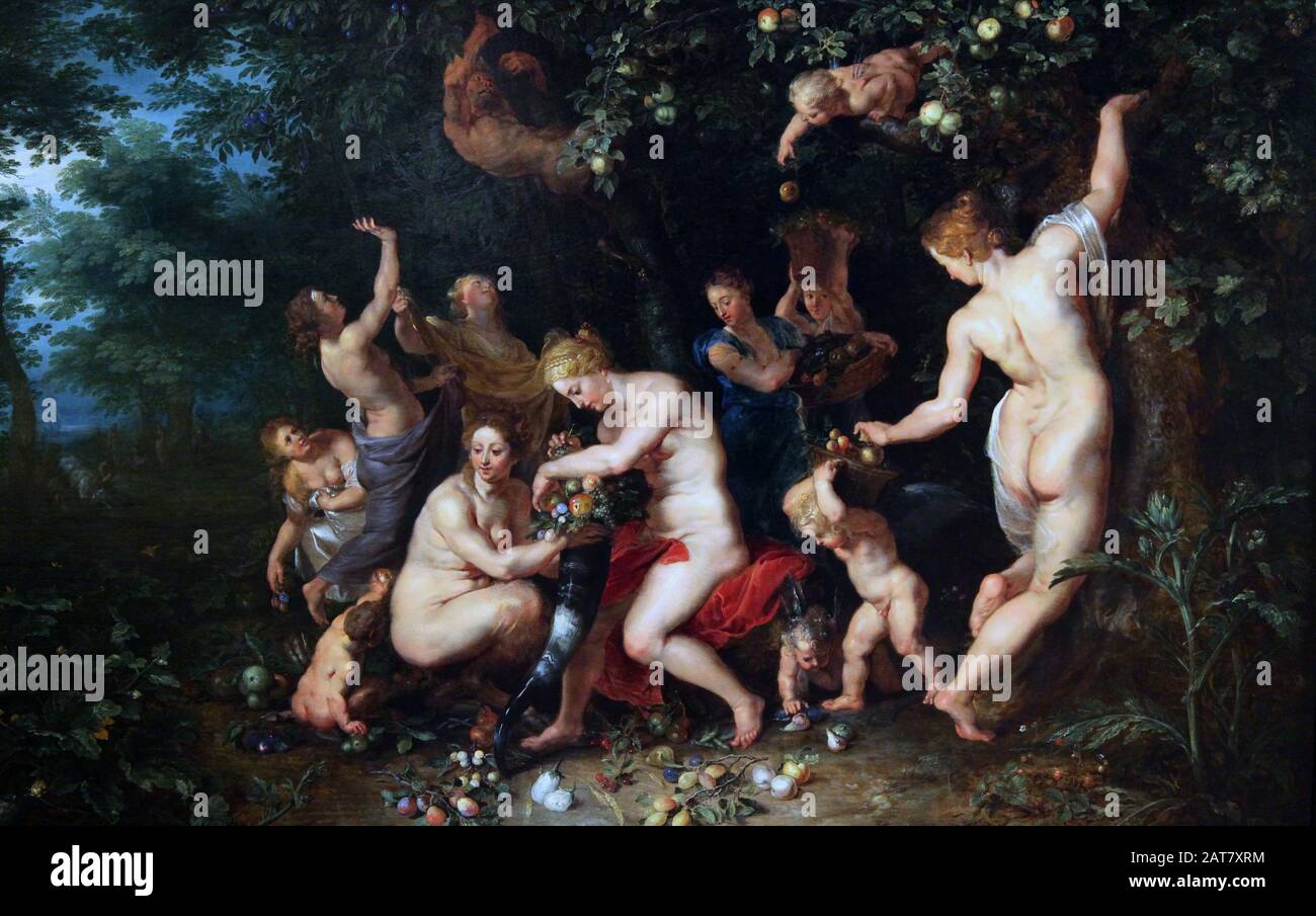 Nymphen, die das Horn von reichlich (c.1615) von Jan Brueghel 1.(1568-1625) füllen Stockfoto