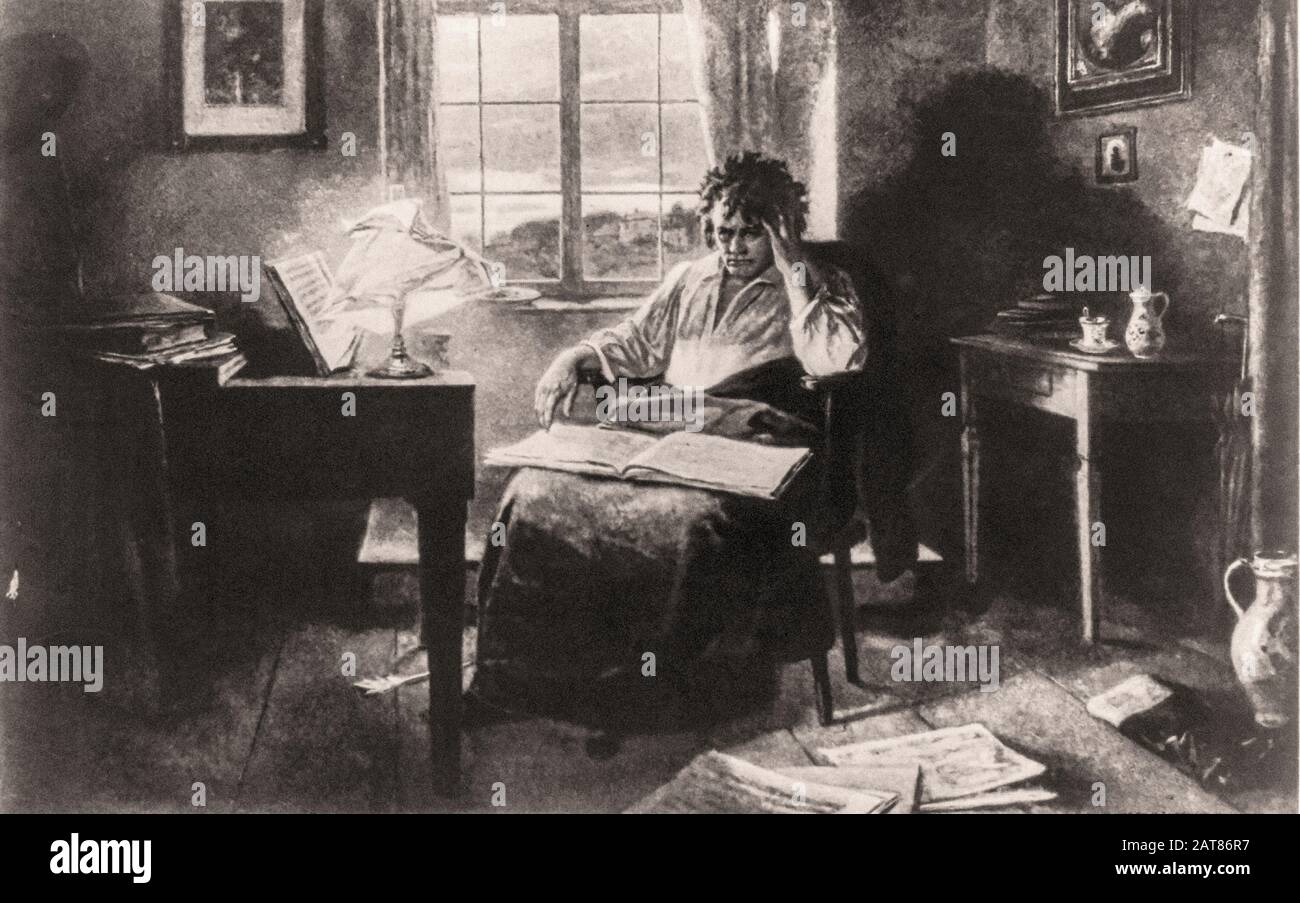 Ludwig Van Beethoven, der bei der Klavierbemalung von Reed Eichstadt im Jahr 1904/05 saß Stockfoto