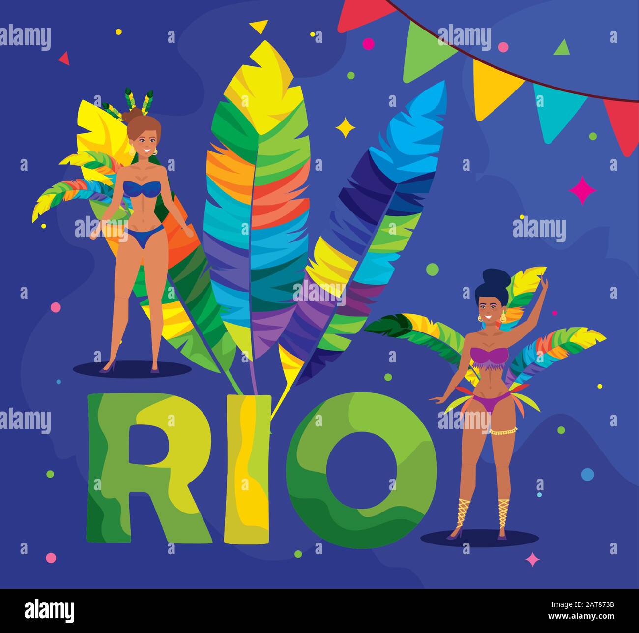 Plakat Karneval von rio mit exotischen Tänzerinnen und Dekoration Stock Vektor