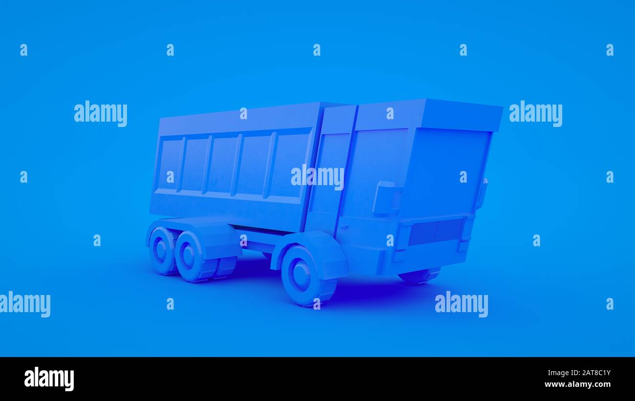 Cartoon Low Poly Truck 3d Rendering, geometrische Szene auf blauem Pastellhintergrund. Stockfoto