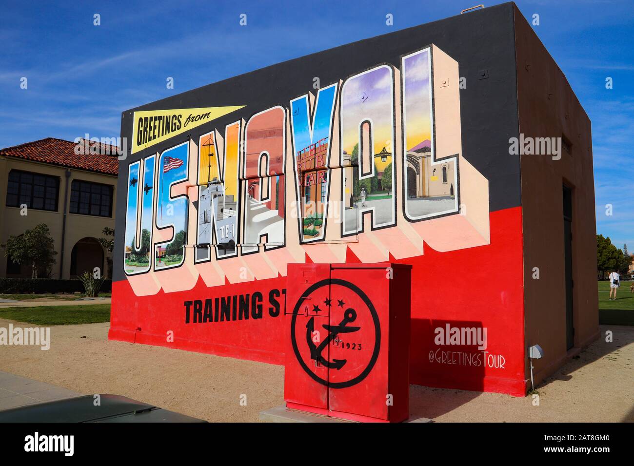 Beschilderung an der Liberty Station, dem ehemaligen Naval Training Center in San Diego CA Stockfoto