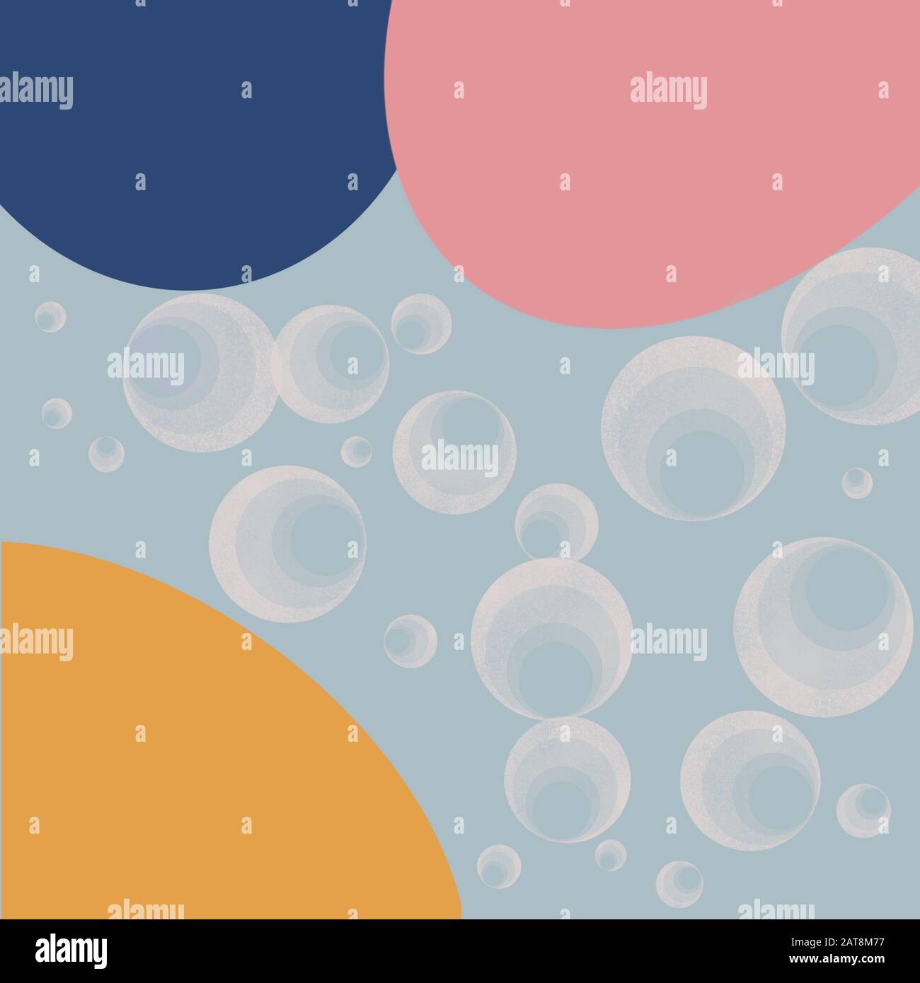 Hintergrund in blau, pink, gelb, grau mit Kreisen unterschiedlicher Form Stockfoto