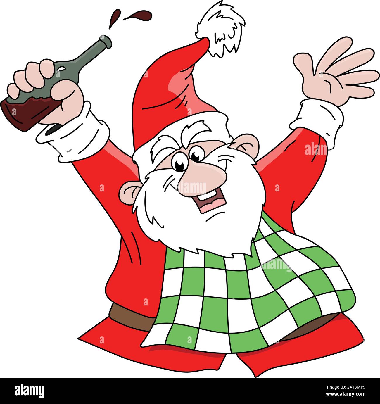 Cartoon Santa Claus Wein trinken und Spaß mit Vektorgrafiken haben Stock Vektor