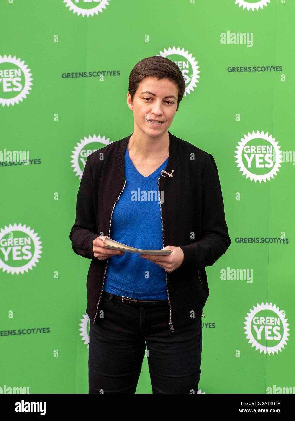Glasgow, Schottland, Großbritannien. 31. Januar 2020: Grüne Abgeordnete Ska Keller spricht bei der Brexit Day Green Yes Rallye in Glasgow. Stockfoto