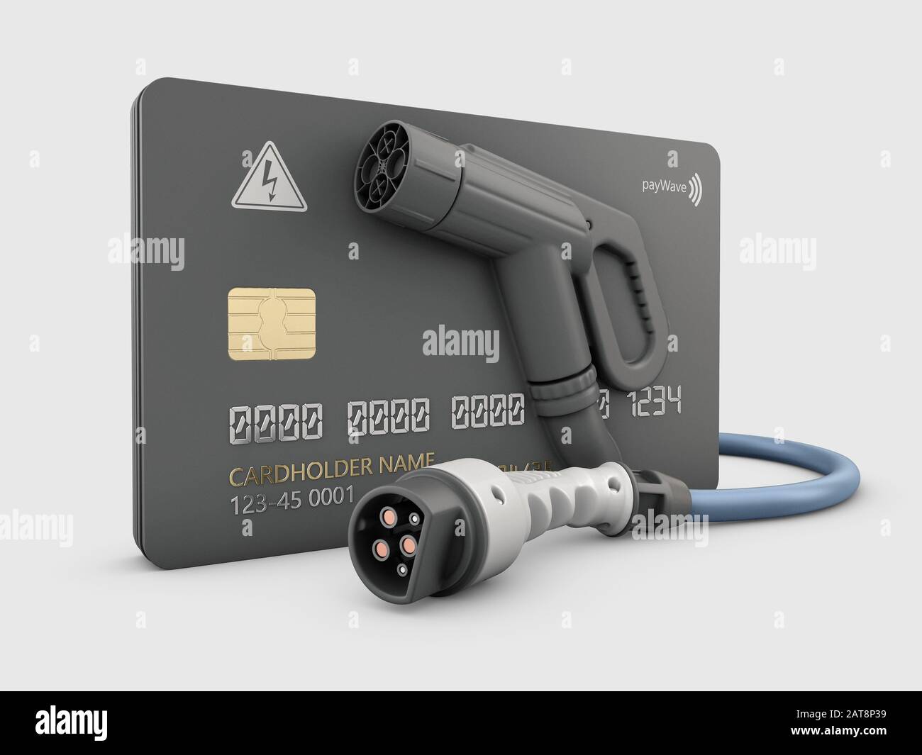 3d Rendering Realistischer Kreditkarten mit Düsenladestecker. Stockfoto
