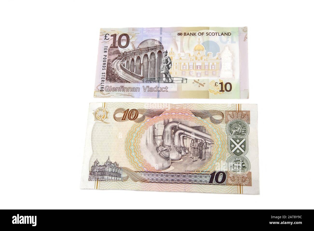 New Polymer Bank of Scotland Ten Pound Note eingeführt 2017 und Old 1995 Bank of Scotland Terzentary Ten Pound Note Stockfoto