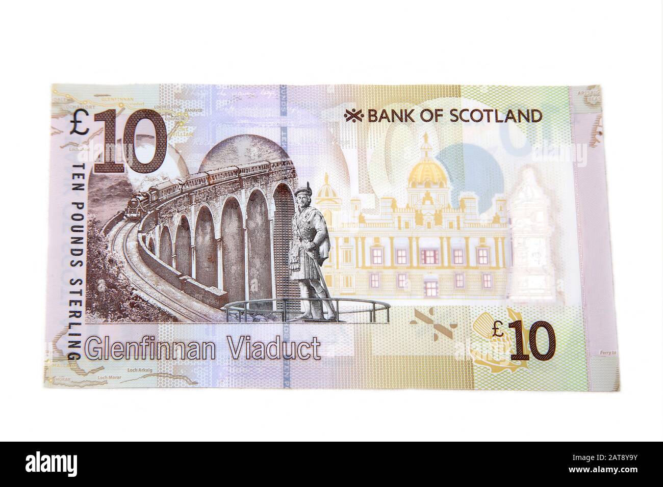 Glenfinnan Viaduct auf der Rückseite der Bank of Scotland Ten Pound Note Stockfoto