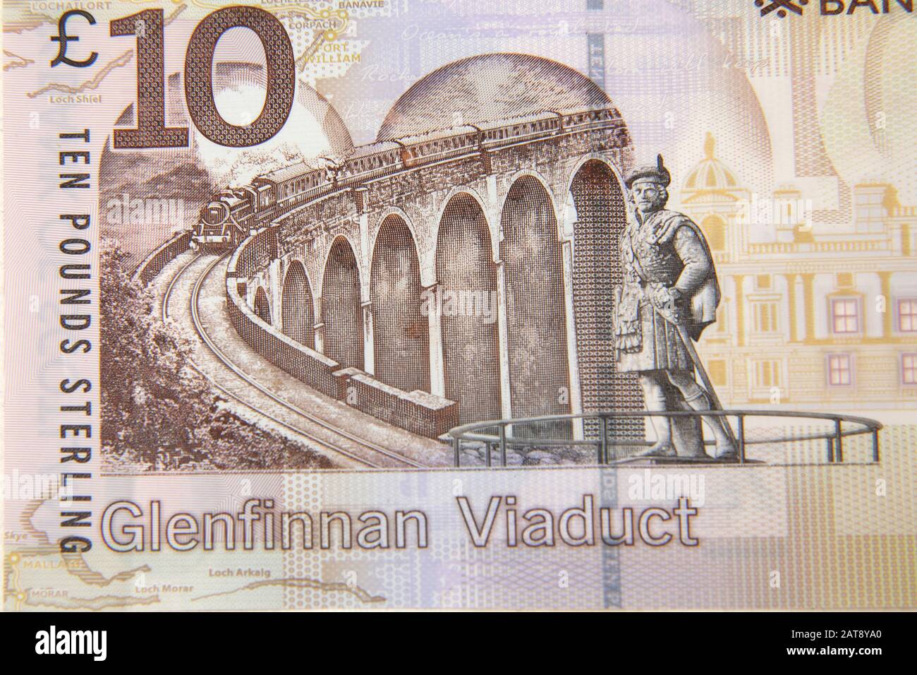 Hinweis zur Bank of Scotland Ten Pound Note Mit Der Darstellung des Glenfinnan Viaduct Stockfoto