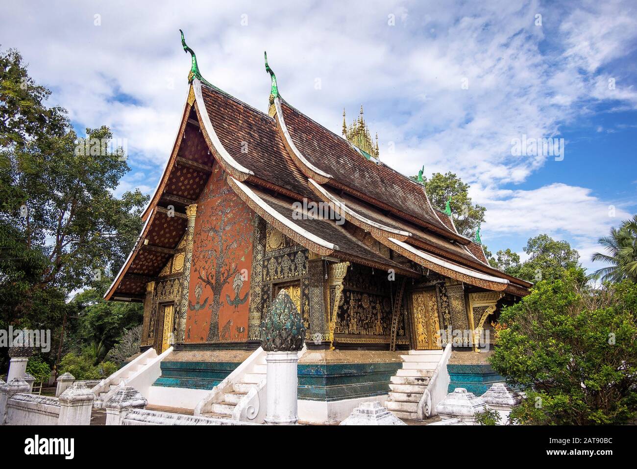 Wat Xieng Thong Tempel in Luang Prabang, Laos. Stockfoto