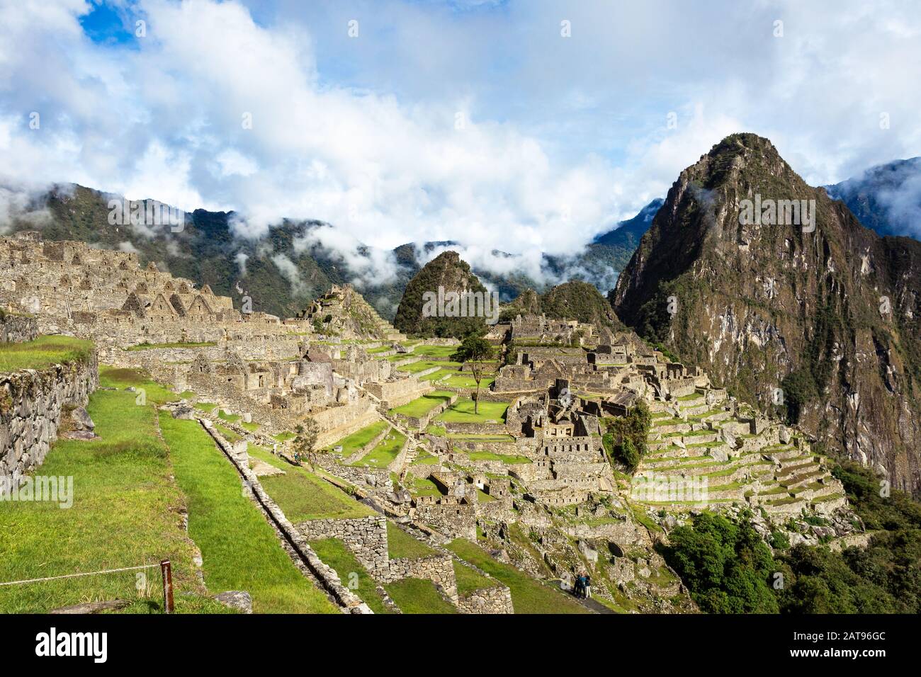 Blick auf den bewölkten Himmel von Machu Picchu in der Region Cusco, UNESCO-Weltkulturerbe, neue Sieben Weltwunder. Stockfoto