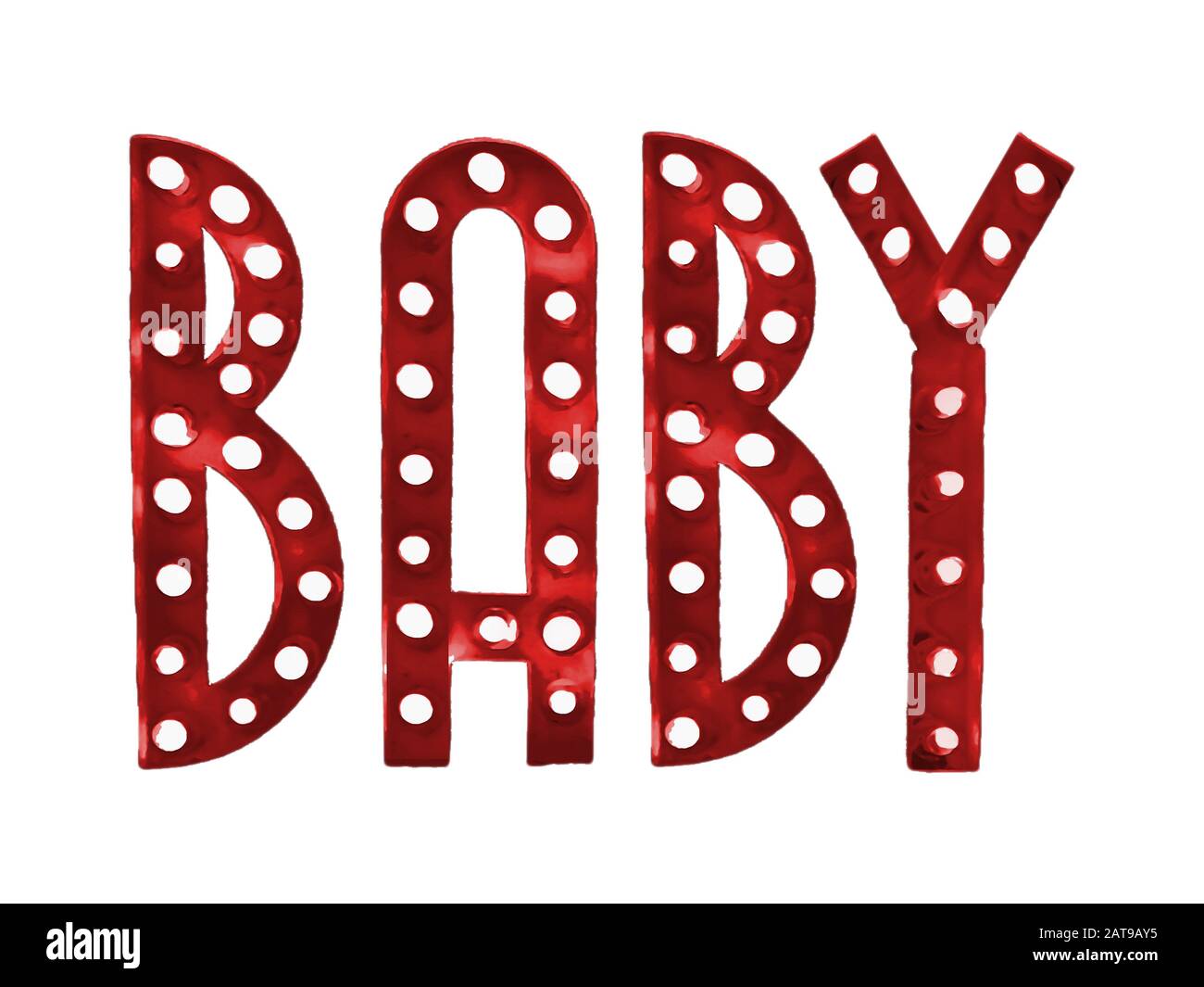 Neon Style Baby Text Rot und Weiß Grafik isoliert Illustration Stockfoto