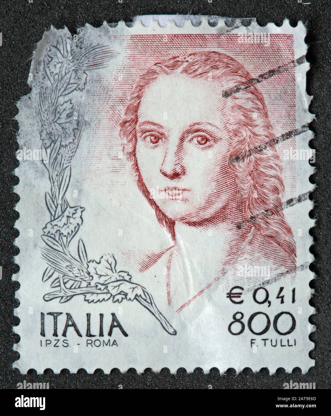 Italienischer Stempel, poste Italia verwendet und Stempel, E0.41 - 800L f tulli, Stempel Italia Stockfoto