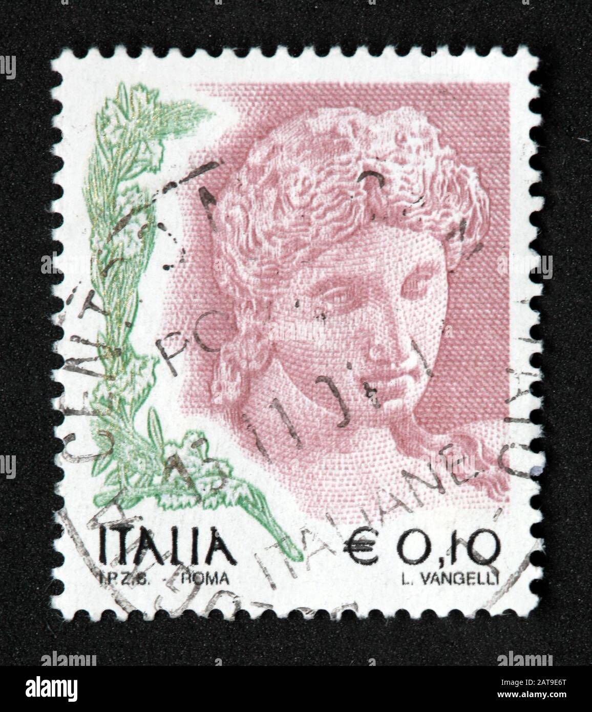 Italienischer Stempel, poste Italia verwendete und frankierte Stempel, italia E 0,10 L Vangelli Stockfoto