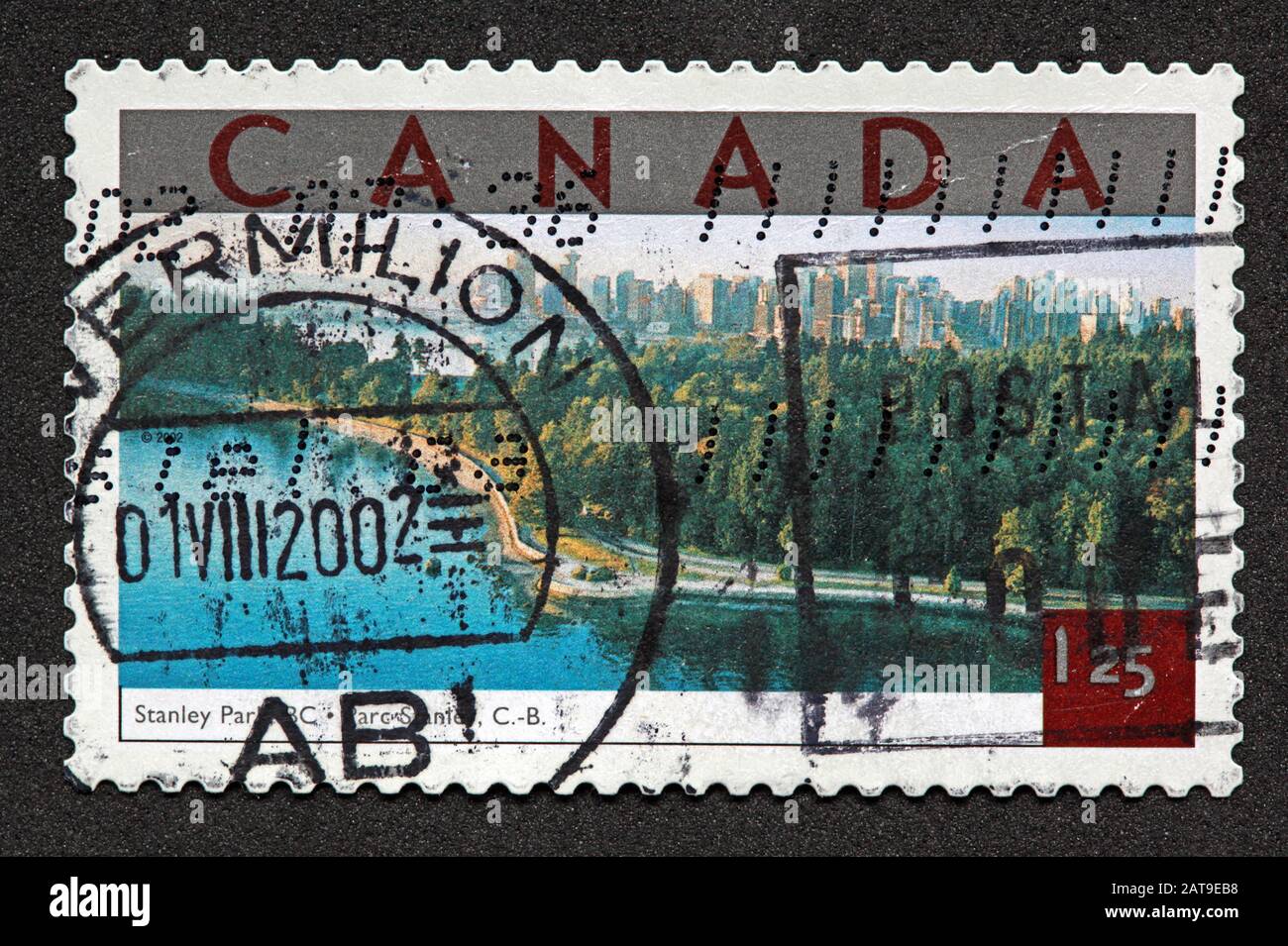 Kanadische Briefmarke, Canada Stamp, Canada Post, gebrauchte Briefmarke, Canada Stamp 1,25 USD Stanley Park, Postmark Stockfoto