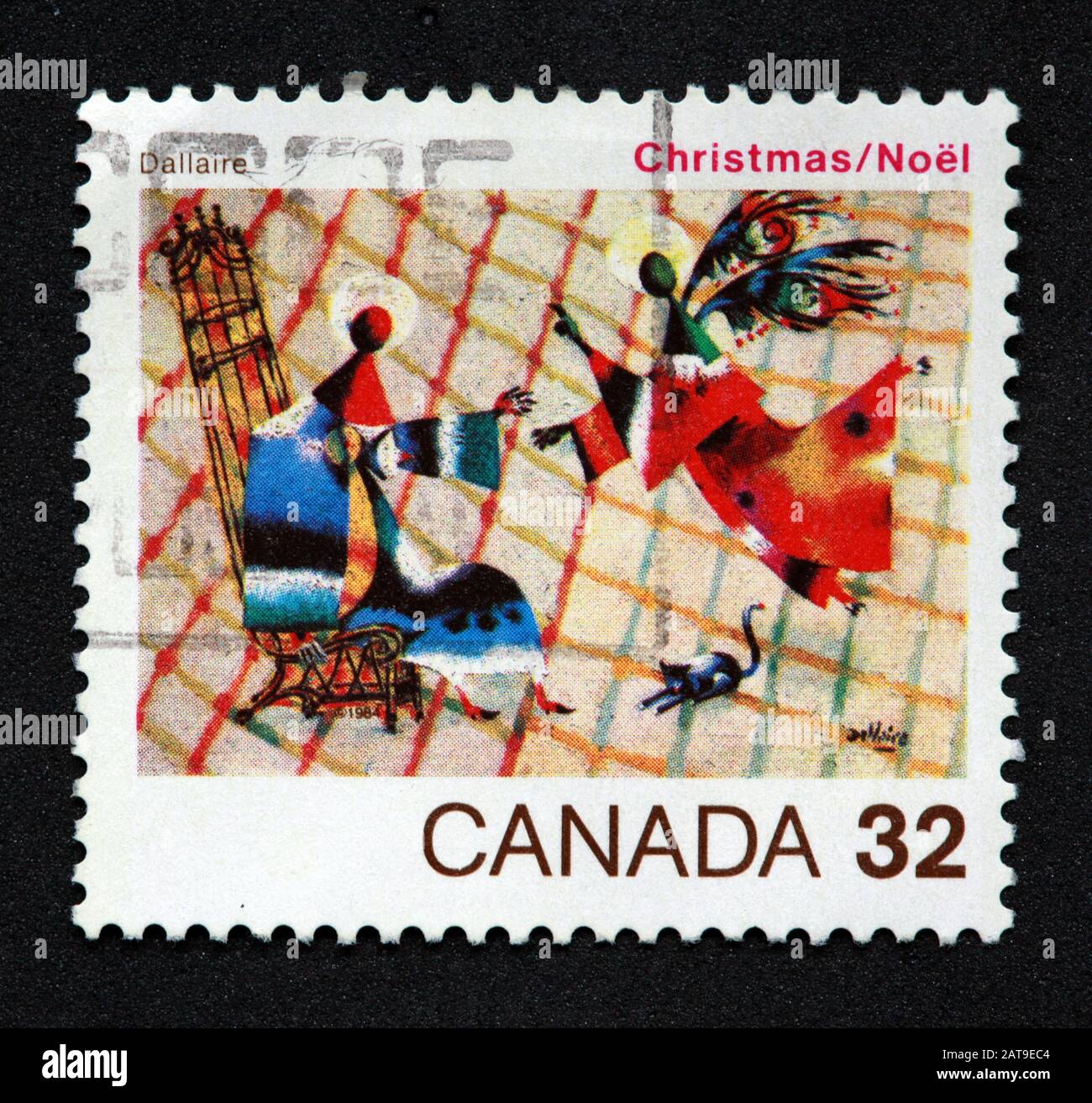 Kanadische Briefmarke, Canada Stamp, Canada Post, gebrauchte Briefmarke, Kanada 32c, Weihnachten, Noel, Dallaire, Engel Stockfoto