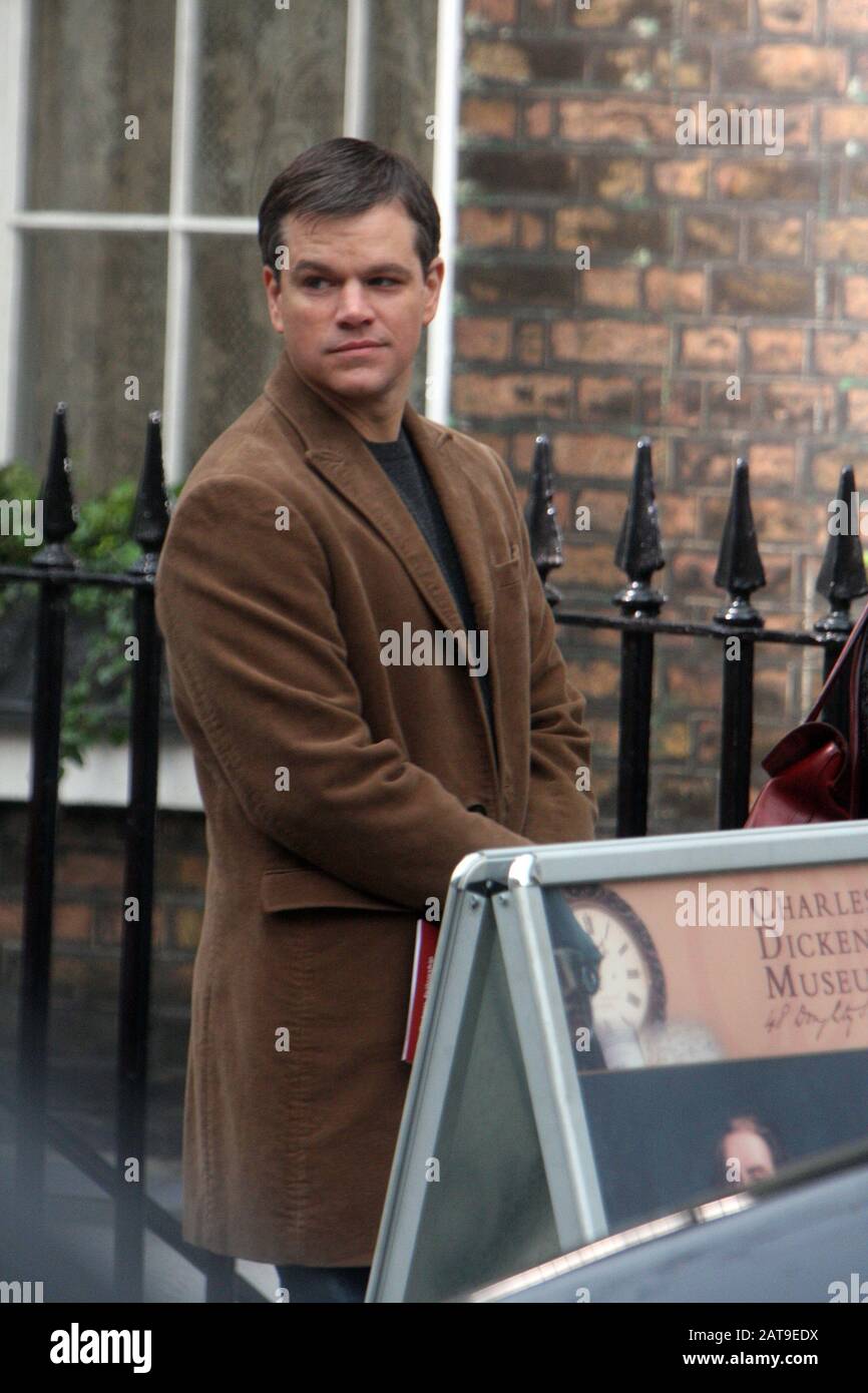 Matt Damon Filmaufnahmen ' Hiernach' in finsbury London, Regie: Clint Eastwood (Kreditbild©Jack Ludlam) Stockfoto