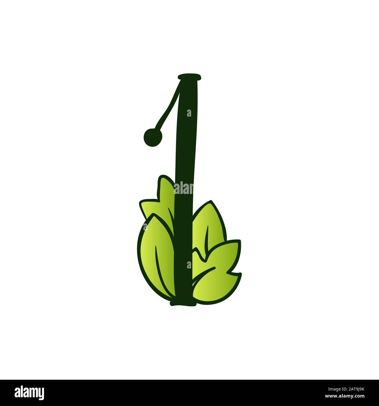 Grün Leuchtend Eco Alphabet Eine Zahl Zeichen.Typ mit Blättern. Isoliertes Lateinisches Großbuchstaben. Typografie Bold Spring Letter oder Doodle ABC Zeichen für Monogramm-Wörter und Logo. Stock Vektor
