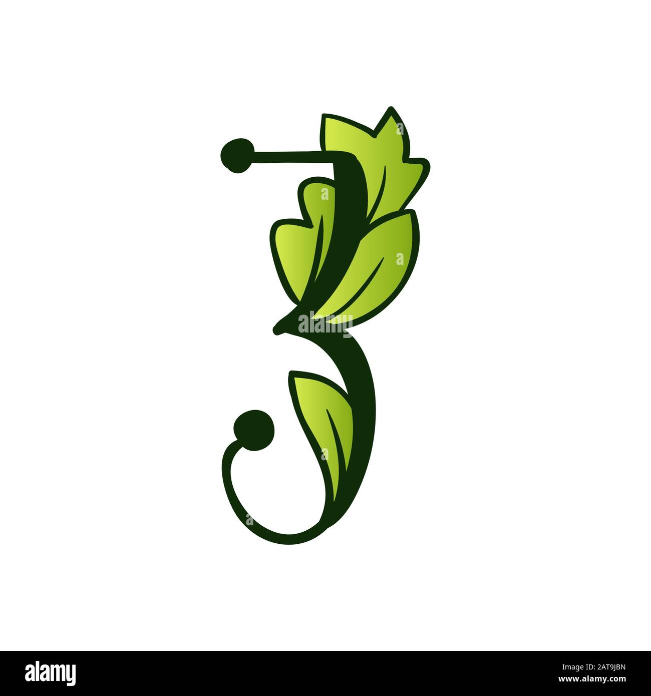 Grün Leuchtend Eco Alphabet Dreizahlig Zeichen.Typ mit Blättern. Isoliertes Lateinisches Großbuchstaben. Typografie Bold Spring Letter oder Doodle ABC Zeichen für Monogramm-Wörter und Logo. Stock Vektor