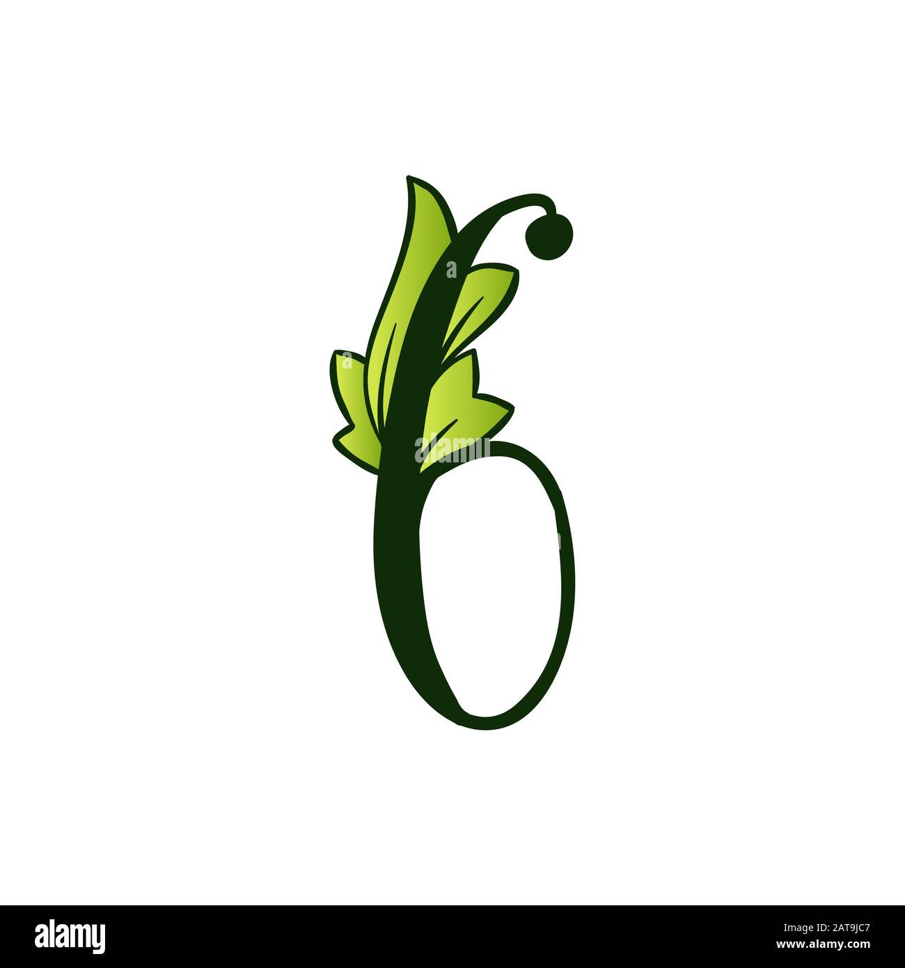 Grünes Eco-Alphabet Nummer Sechs Zeichen.Typ mit Blättern. Isoliertes Lateinisches Großbuchstaben. Typografie Bold Spring Letter oder Doodle ABC Zeichen für Monogramm-Wörter und Logo. Stock Vektor