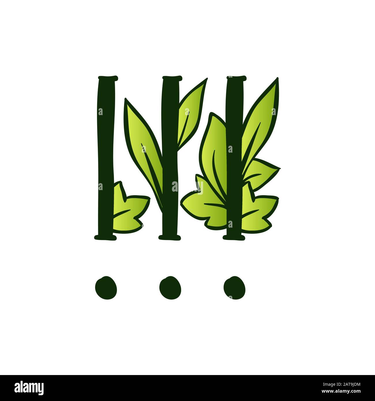 Grün Leuchtende Eco Alphabet Drei Ausrufezeichen.geben Sie mit Blättern ein. Isoliertes Lateinisches Großbuchstaben. Typografie Bold Spring Letter oder Doodle ABC Zeichen für Monogramm-Wörter und Logo. Stock Vektor