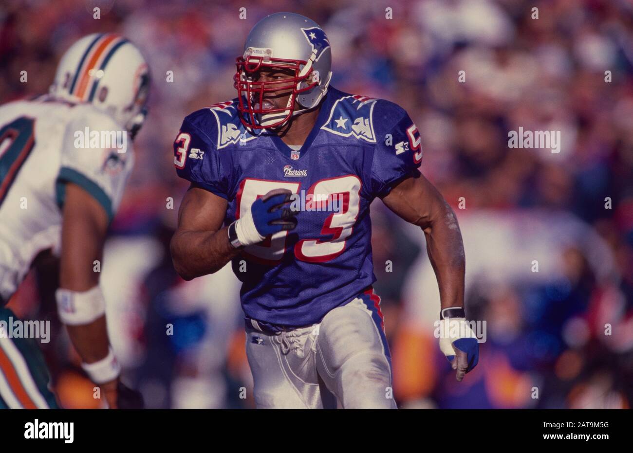Chris Slade von den New England Patriots während der NFL Wildcard 12/28/97 Dolphins 3, bei Patriots 17 Stockfoto