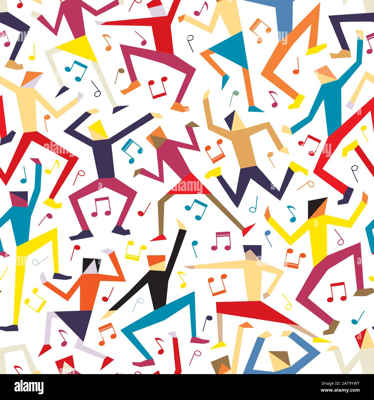 Editierbarer Vektor nahtlose Kachel aus bunten Männern und Frauen, die in einer Disco tanzen Stock Vektor