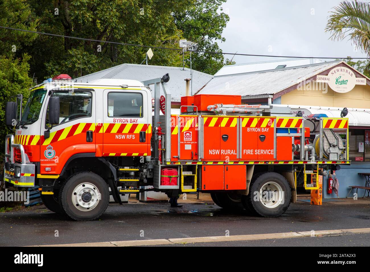 NSW RFS Feuerwehrautoausschreibung für Landfeuerwehre im Norden von New South Wales, Australien Stockfoto