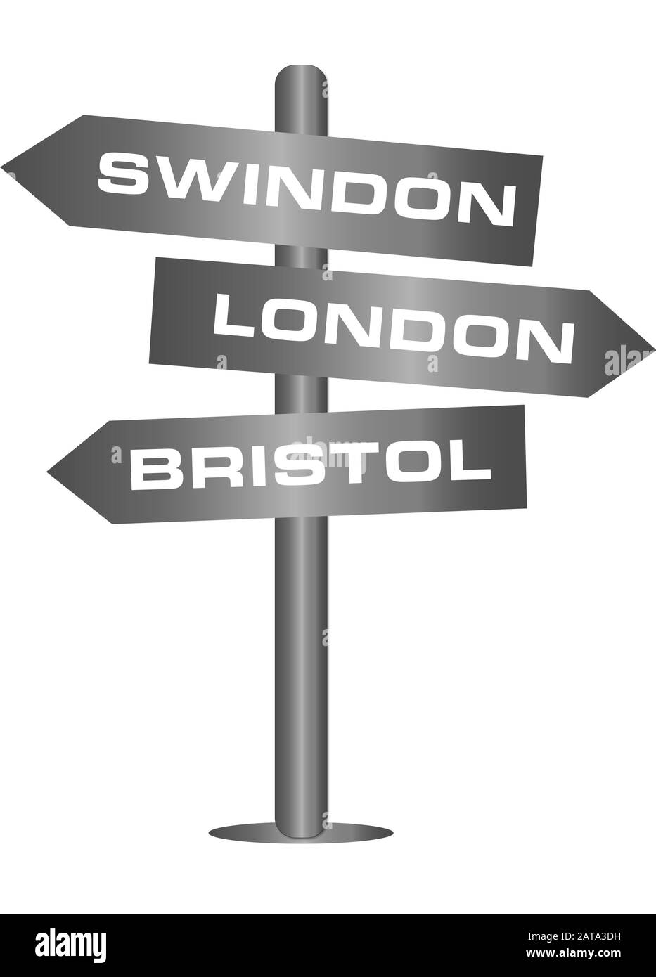 Hinweisschild mit Swindon, London, Bristol Stockfoto