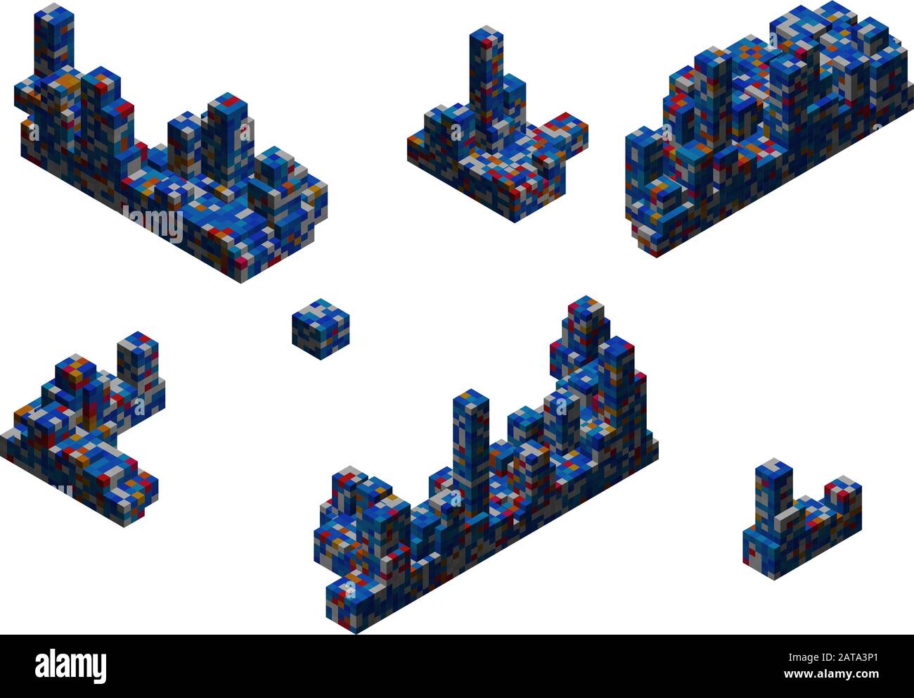 Abstrakte Konstruktion - 3D Pixel Art Isometrische Elemente für Design-Projekt - Vektor-Illustration Stock Vektor