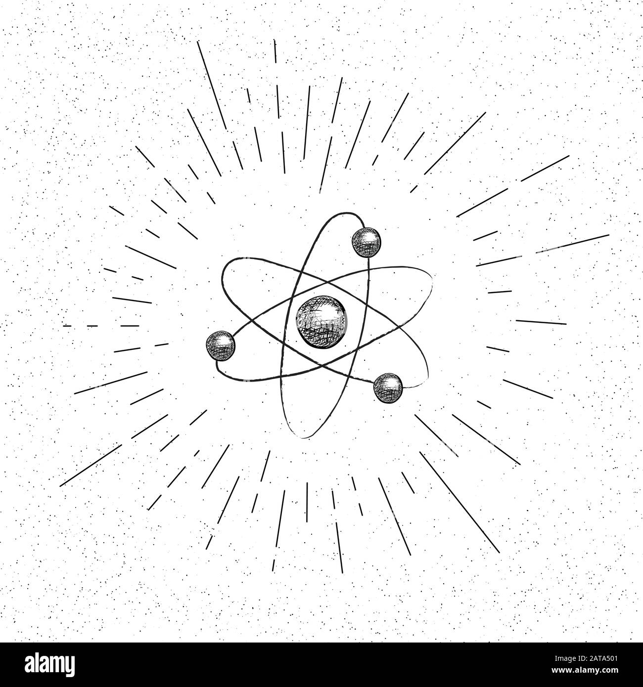 Handgezeichnetes Symbol des Kernmodells der Atom-Struktur - Doodle Vector Hatch Symbol Stock Vektor