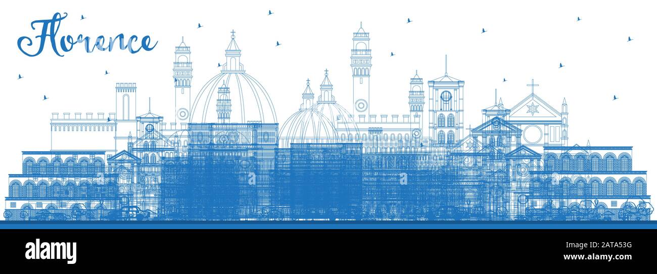 Umrisse Florenz Italien City Skyline mit blauen Gebäuden. Vektorgrafiken. Business Travel and Tourism Konzept mit Moderner Architektur. Stock Vektor