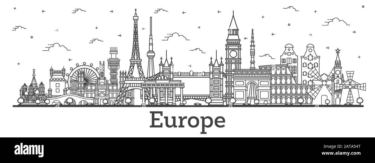 Übersicht Sehenswürdigkeiten in Europa. Vector Illustration. Business Travel und Tourismus Konzept. Bild für Präsentation, Banner, Plakat und Website. Stock Vektor