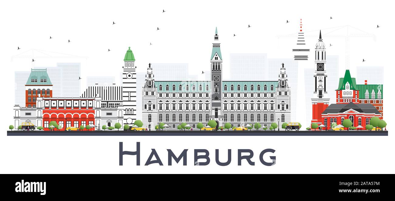 Hamburg Deutschland City Skyline mit grauen Gebäuden Isoliert auf Weiß. Vektorgrafiken. Business Travel and Tourism Konzept. Stock Vektor