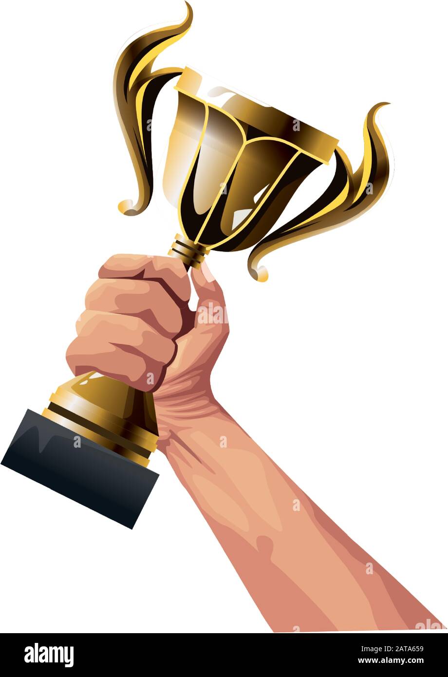 Hand mit goldenem Trophäensymbol, farbenfrohes Design Stock Vektor