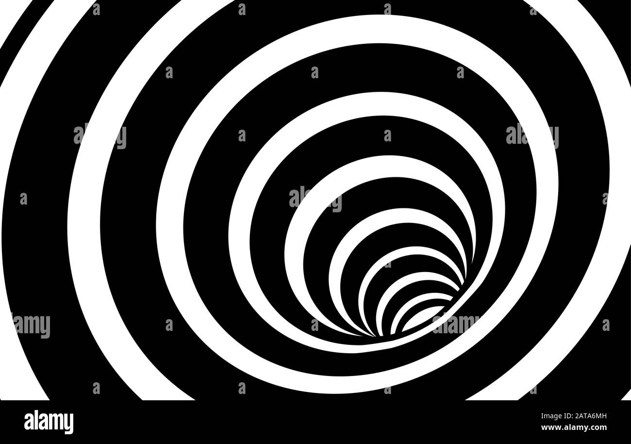 Geometric Black and White Abstract Hypnotic Worm-Hole Tunnel - Optical Illusion - Vector Illusion Optical Art Stock Vektor