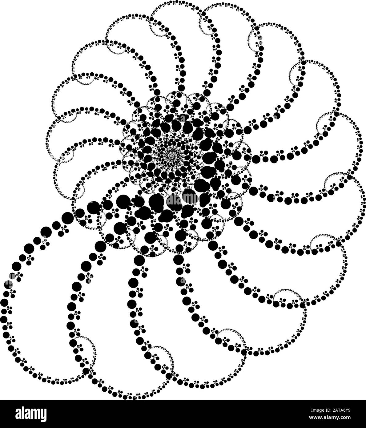 Vector Fractal Beaded Spiral Ammonite Snail Vortex Shape - Generative Op Art Element Stock Vektor