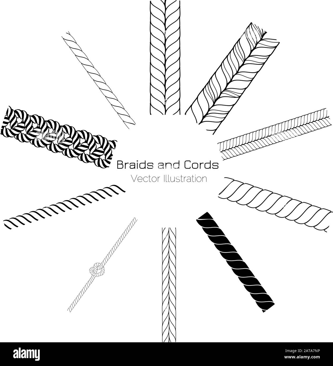 Vector Black and White Fleids and Cords Round Ring Background - Simple Seile Template for Design Project Stock Vektor