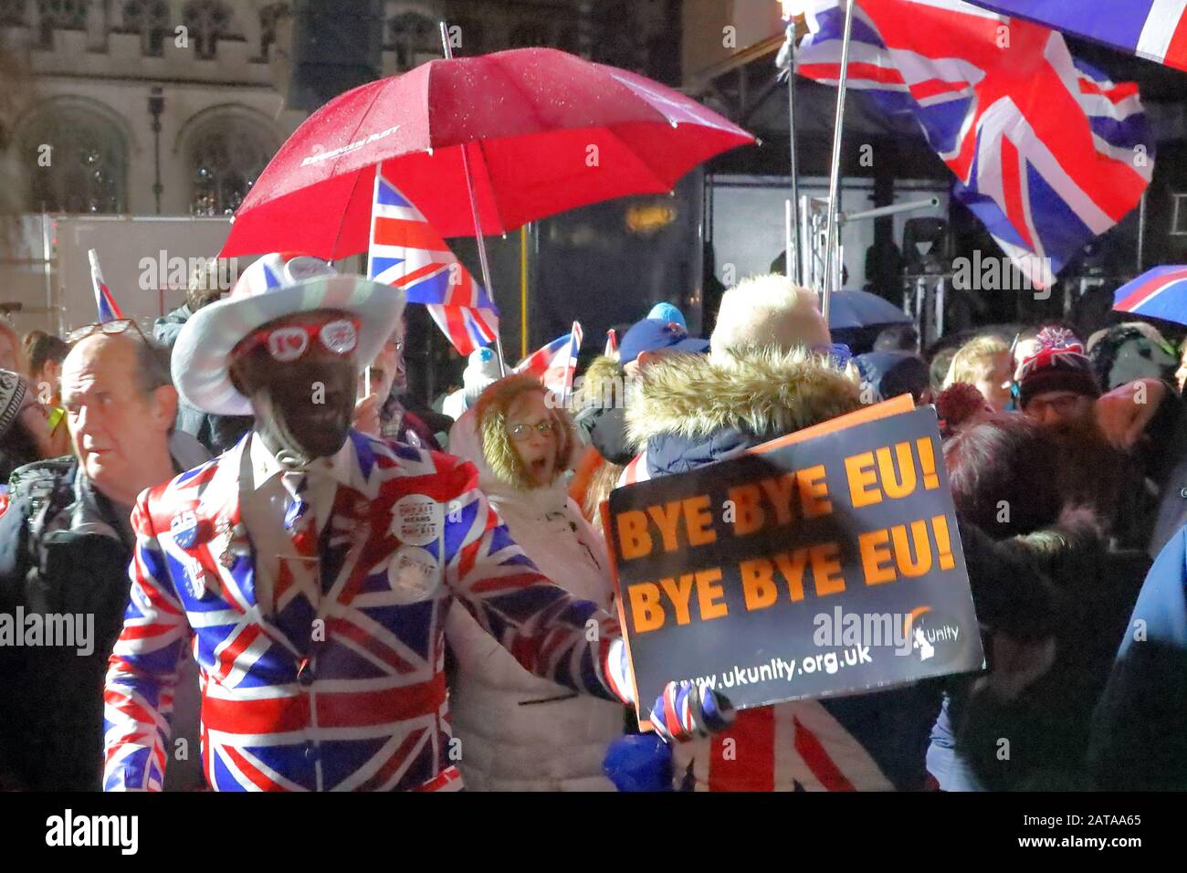 London, Großbritannien, 31. Januar 2020, London versammelt sich in Westminster für die letzten Stunden der Eu-Mitgliedschaft Großbritanniens. Um 23 Uhr wird Brexit Wirklichkeit. Kredit: Uwe Deffner / Alamy Live News Stockfoto