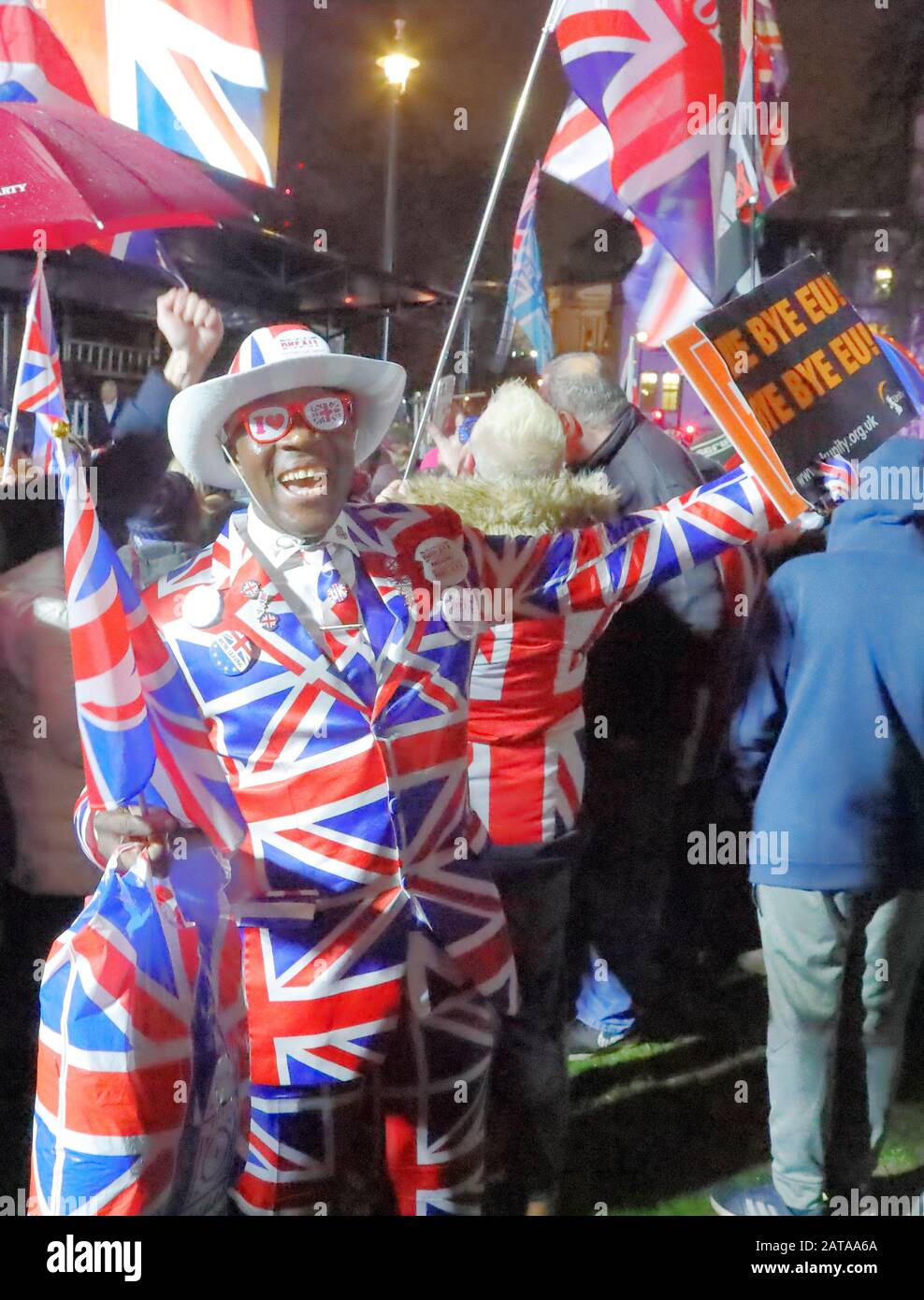 London, Großbritannien, 31. Januar 2020, London versammelt sich in Westminster für die letzten Stunden der Eu-Mitgliedschaft Großbritanniens. Um 23 Uhr wird Brexit Wirklichkeit. Kredit: Uwe Deffner / Alamy Live News Stockfoto