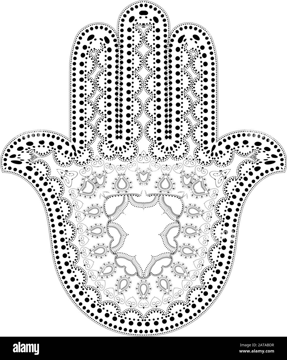 Moslemische Filigrane Punktierte Schmuckstücke - Vector Hamsa Hand Symbol - Hand von Fatima Stock Vektor