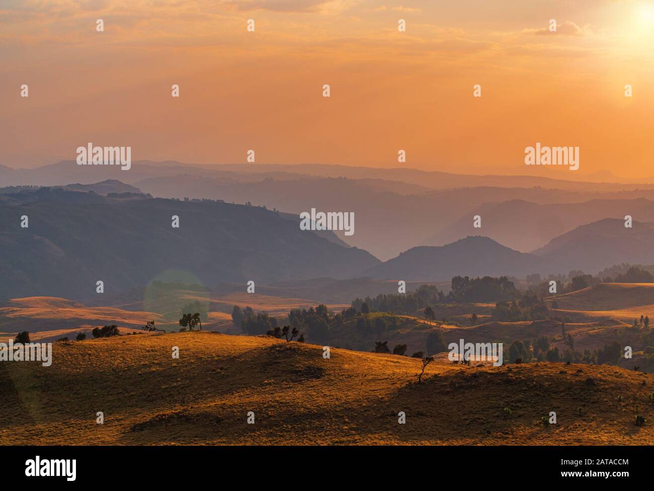 Sonnenuntergang in der herrlichen Berglandschaft des Simien-Gebirgs-Nationalparks, Äthiopien Stockfoto
