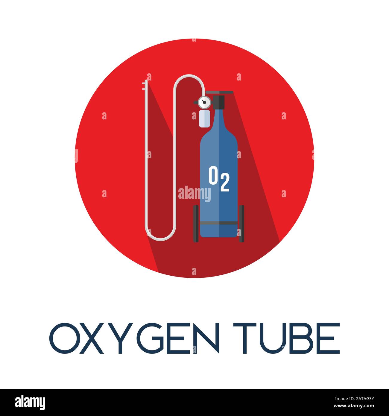 Oxgenzylinder Tank zum Atmen Krankenhaus Ausrüstung lange Schatten zu helfen Flache Darstellung mit medizinischen Symbolen Stock Vektor
