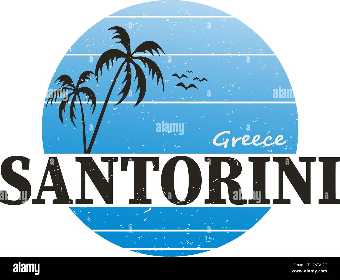 Santorini Vintage Blue Island Label, Badge or Element for Travel Souvenirs. Vektorgrafiken. Stock Vektor