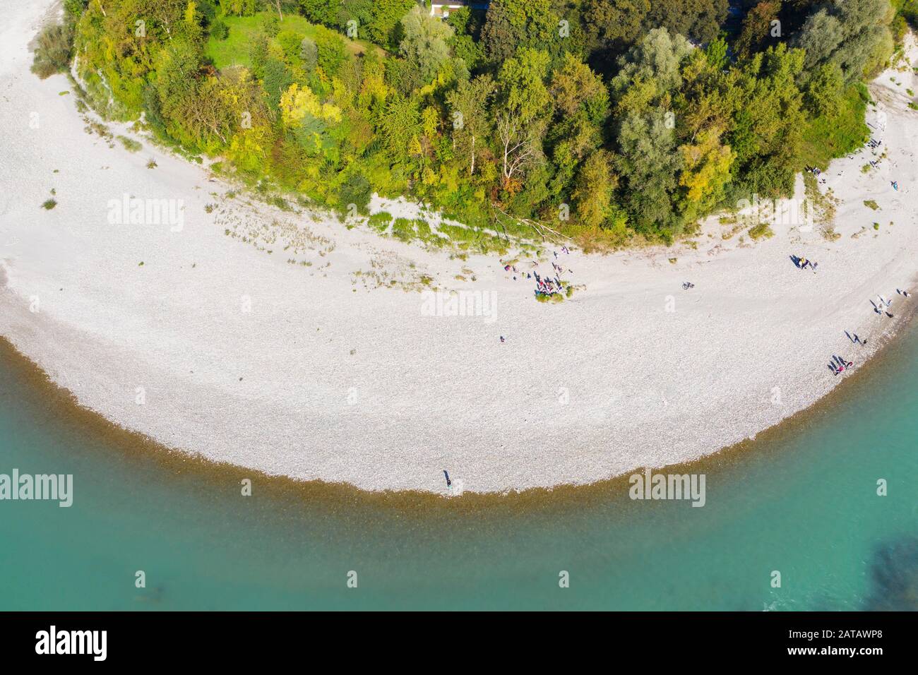 Schotterbank am Inn, bei Mühldorf am Inn, Drohnenschuss, Oberbayern, Bayern, Deutschland Stockfoto