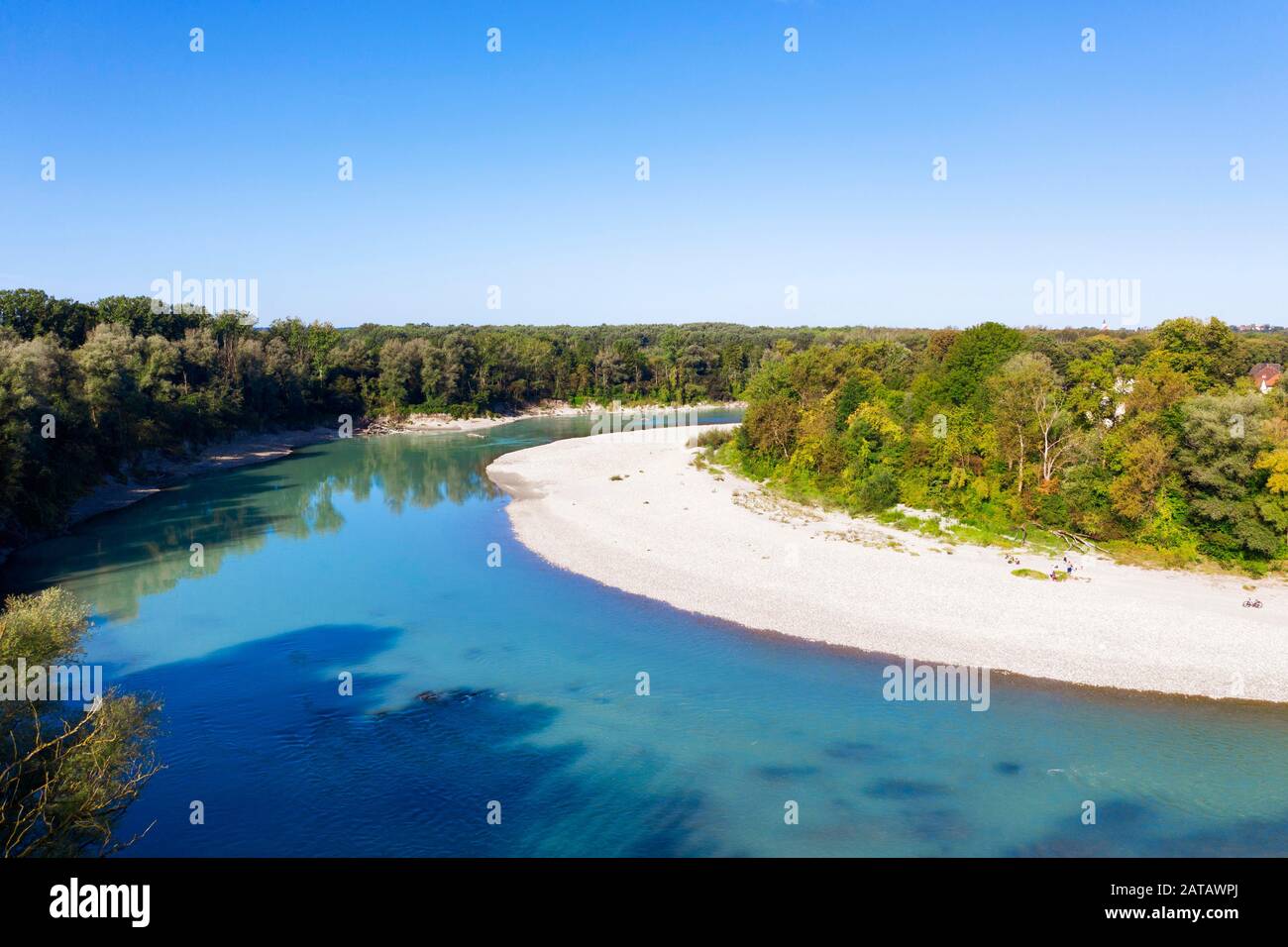 Schotterbank am Inn, bei Mühldorf am Inn, Drohnenschuss, Oberbayern, Bayern, Deutschland Stockfoto