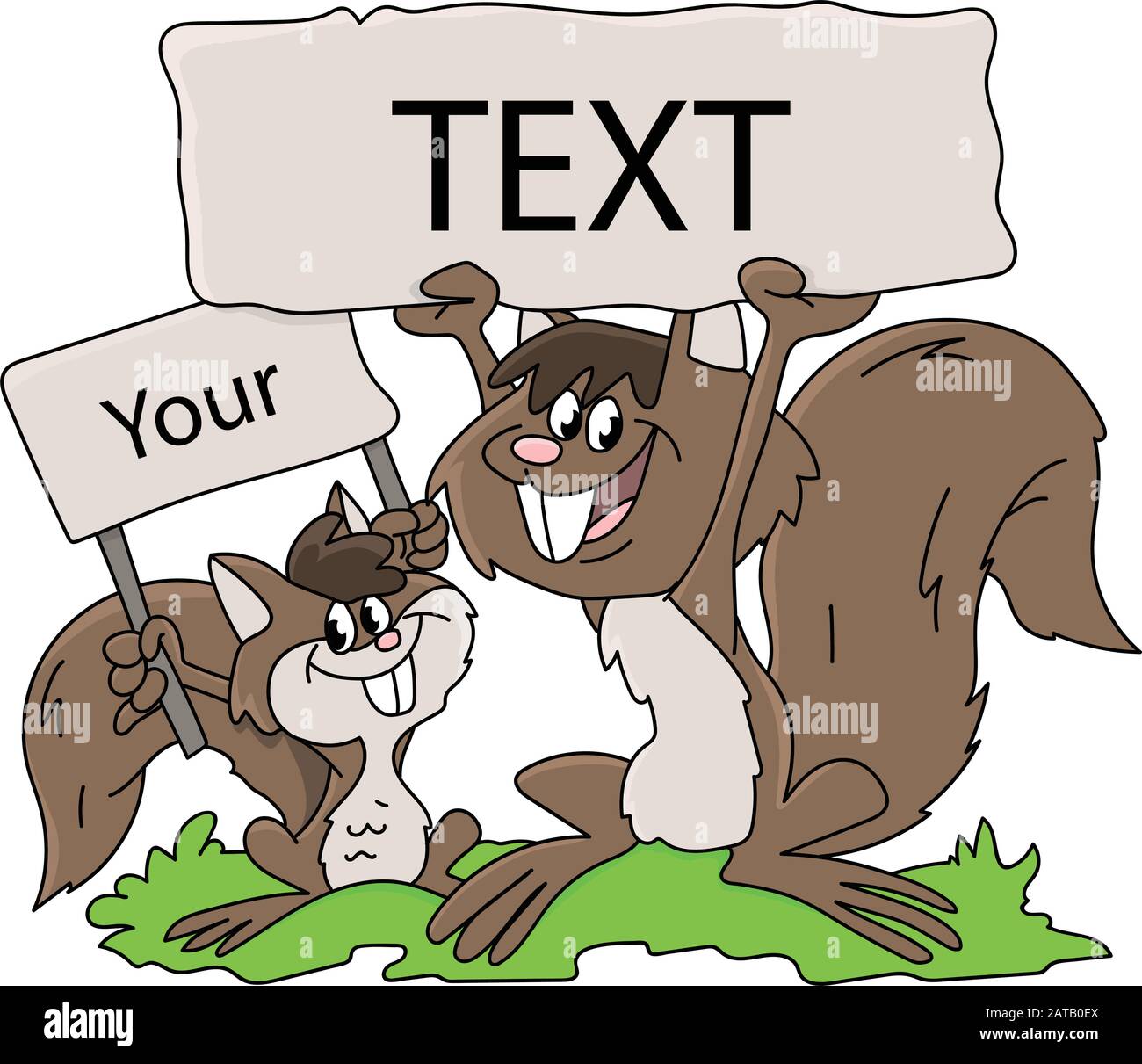 Zeichentrickhörnchen halten leere Banner in der Hand Vektorgrafiken Stock Vektor