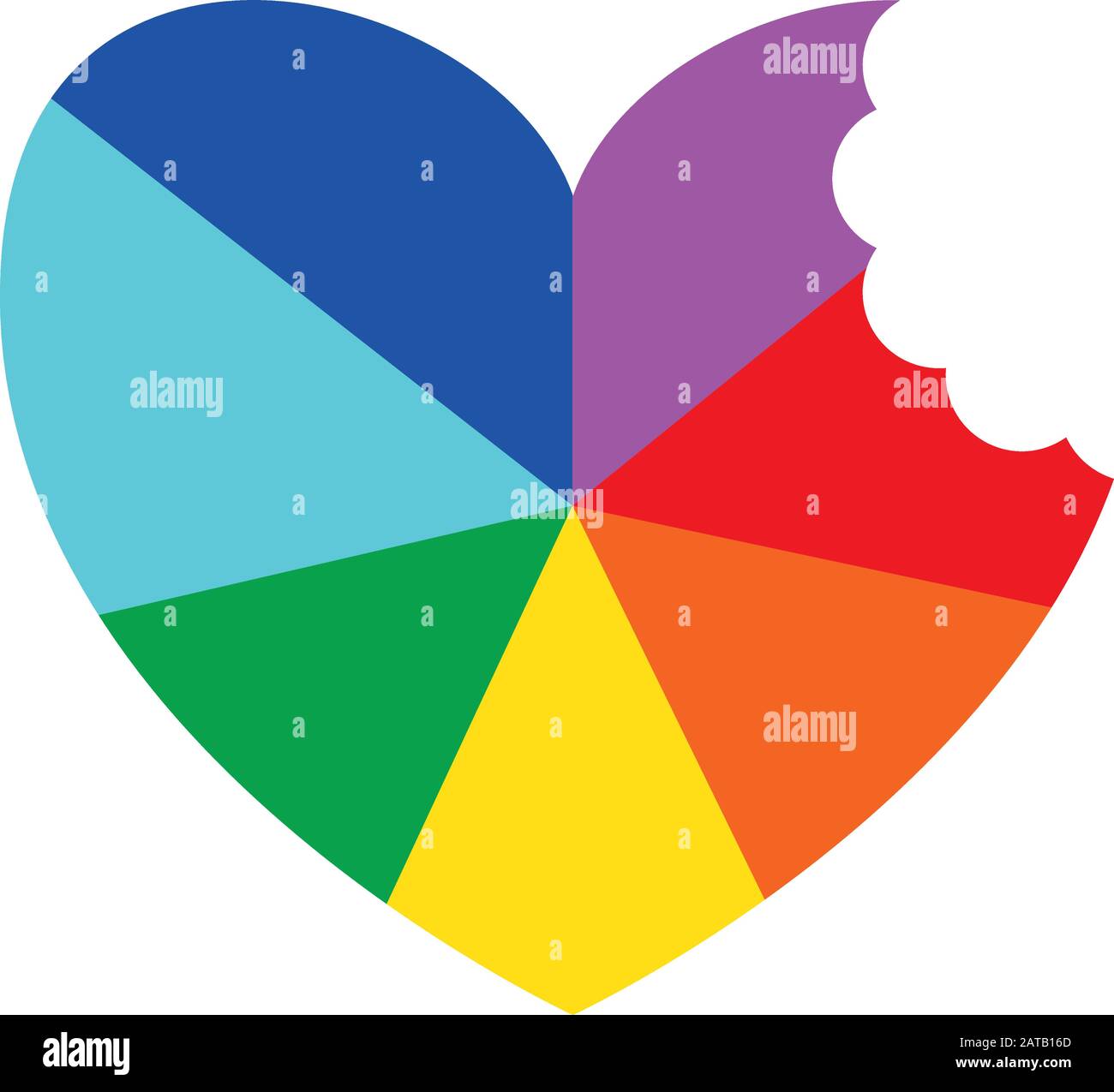 Rainbow Ray Heart Mit Bite Flat Vector Icon für den Druck Im Uhrzeigersinn D Stock Vektor