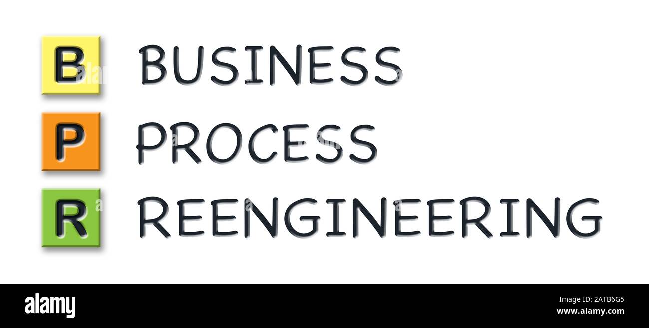BPR-3d-Initialen in farbigen 3D-Würfeln mit 3D-Bedeutung Stockfoto